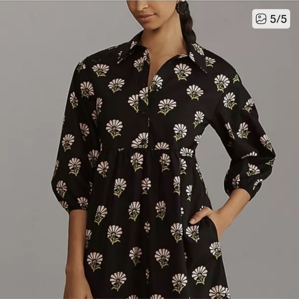 Anthropologie Maeve Black Midi Dress with Pink & Green Floral Print - Size XL - Picture 4 of 9